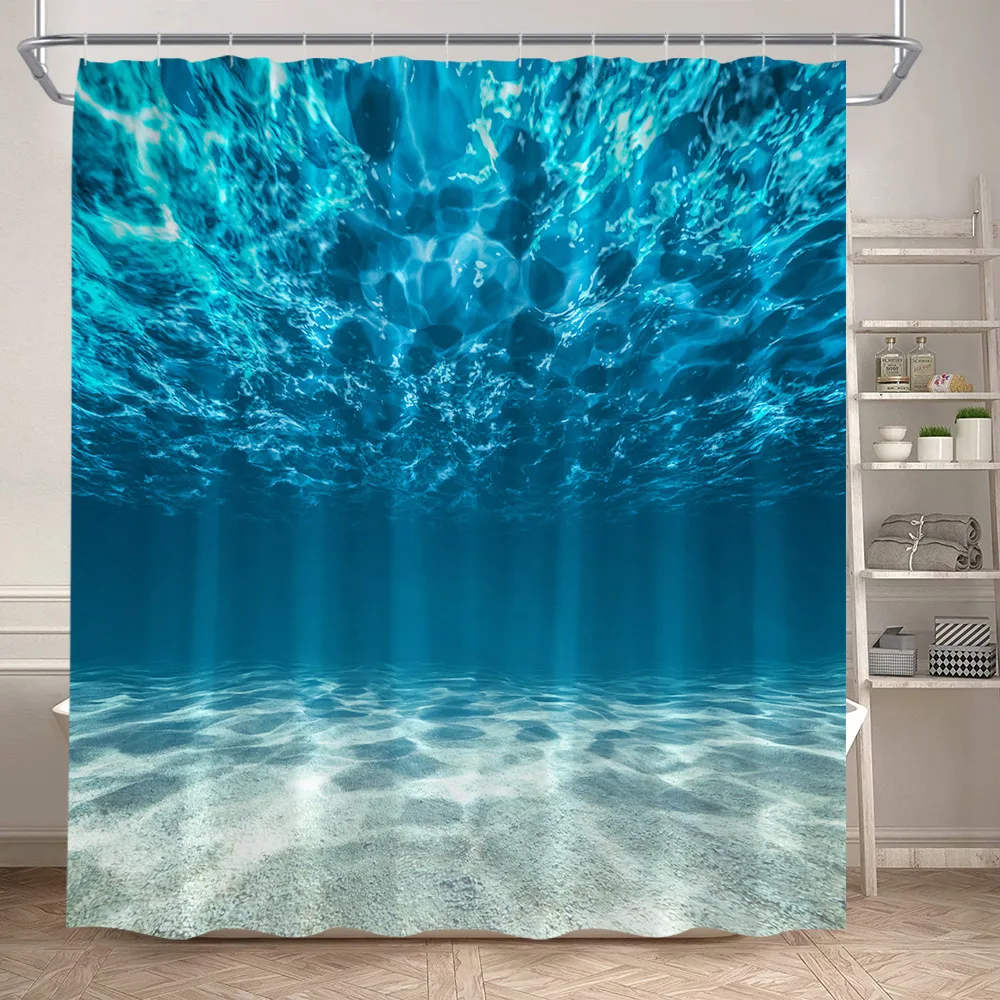 Ocean Animals Sea Turtle Shower Curtains Tropical Fish Coral Underwater Nature Scenery Child Bath Curtain Home Bathroom Decor