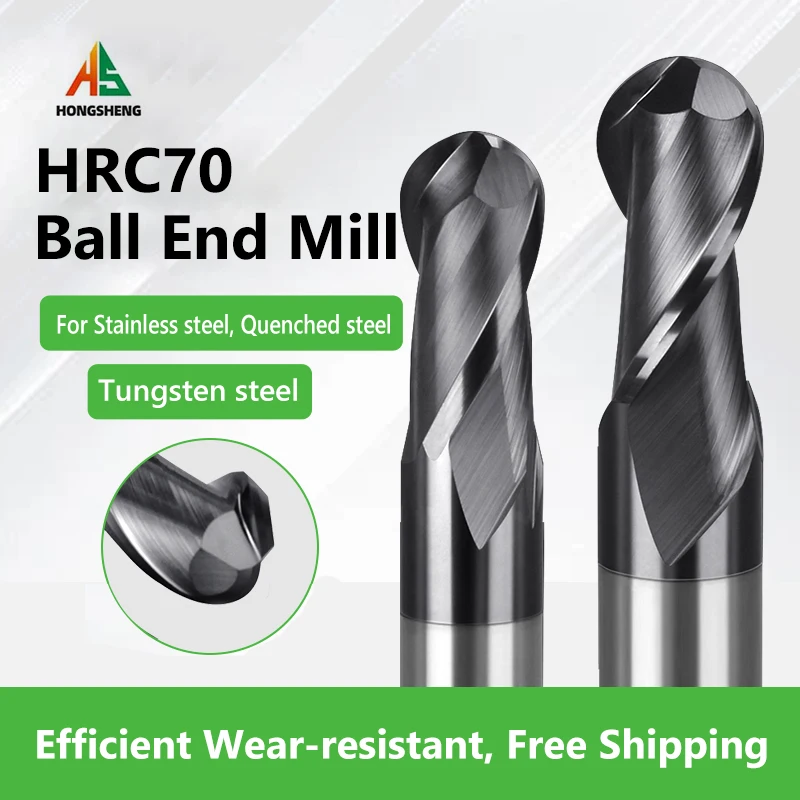 HRC70 Ball End Mill Tungsten Carbide Cutter CNC Router Bit Machine Milling Tool R0.5 6mm 8mm10mm 2 Flute Router Bit Metal Tools