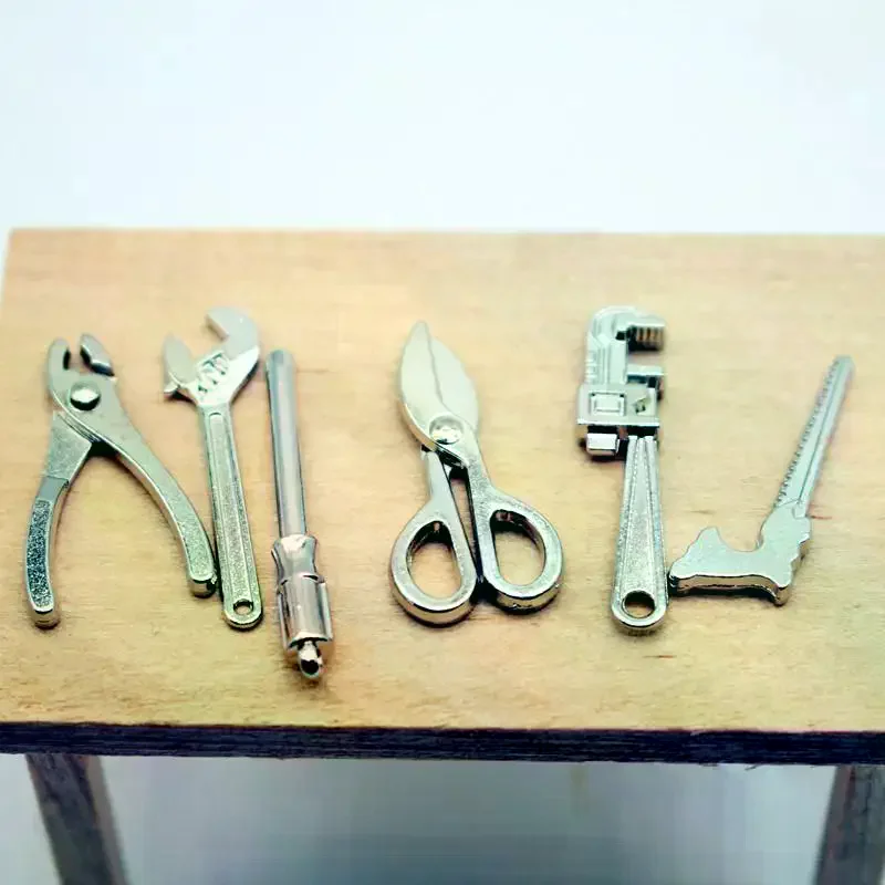 5Pcs 1:12 Dollhouse Miniature  Alloy Adjustable Wrench Pliers Tools Set Repair Model For Doll House Decor Kids Pretend Play Toys