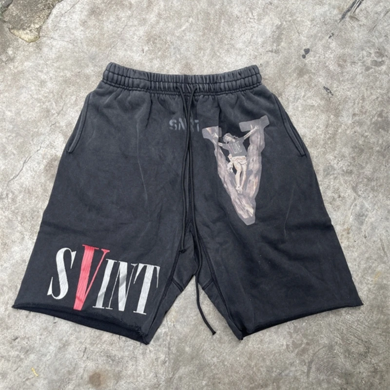 

High Quality Saint Five Pants Shorts Loose Washed Black Summer Drawstring Pants Mens Womens Retro Casual Short Sleeve