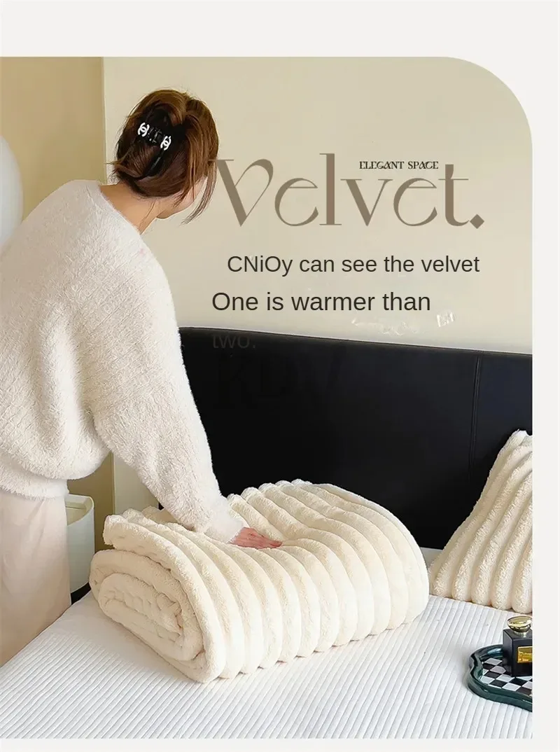 Luxury Soft Faux Rabbit Fur Throw Blanket Fluffy Warm Solid Color Plush Blanket for Sofa Bed Single Double Spring Autumn Plaid