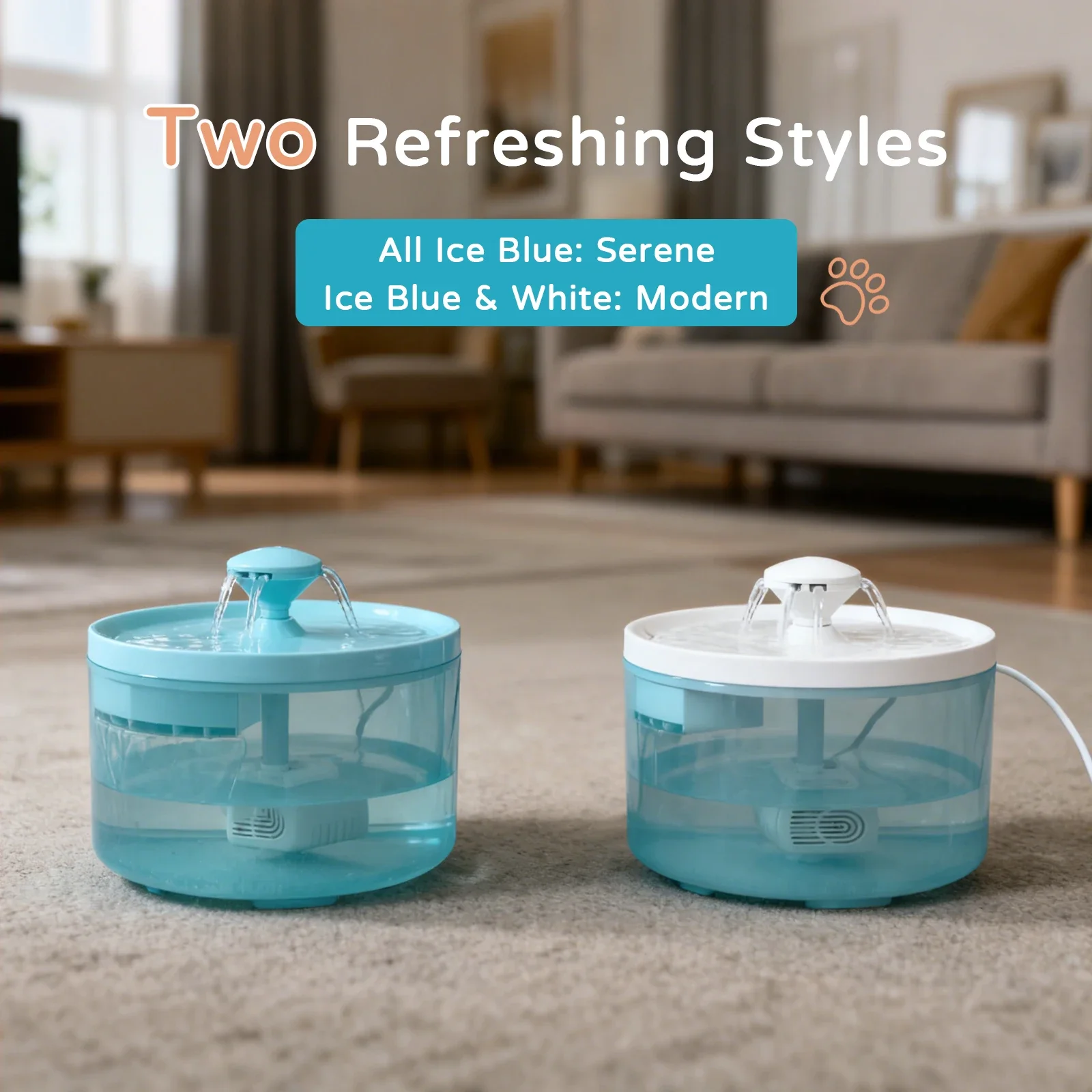 نافورة مياه للقطط، 1.8 لتر/60.87 أونصة، موزع مياه للحيوانات الأليفة، هادئ للغاية، مع فلتر - مناسبة للقطط والكلاب الصغيرة