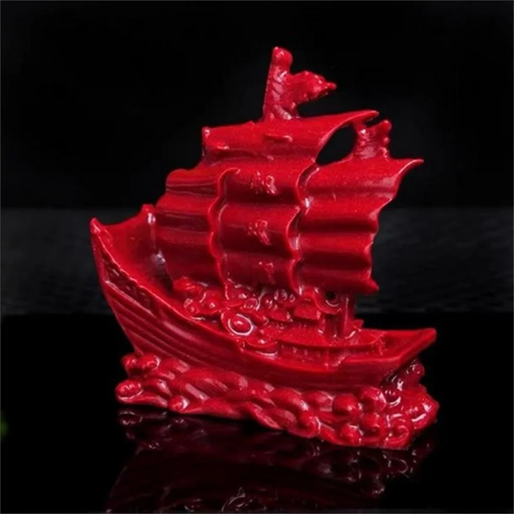 Natural authentic cinnabar sailboat purple gold sand smooth sailing and safe decoration for office desktop crafts