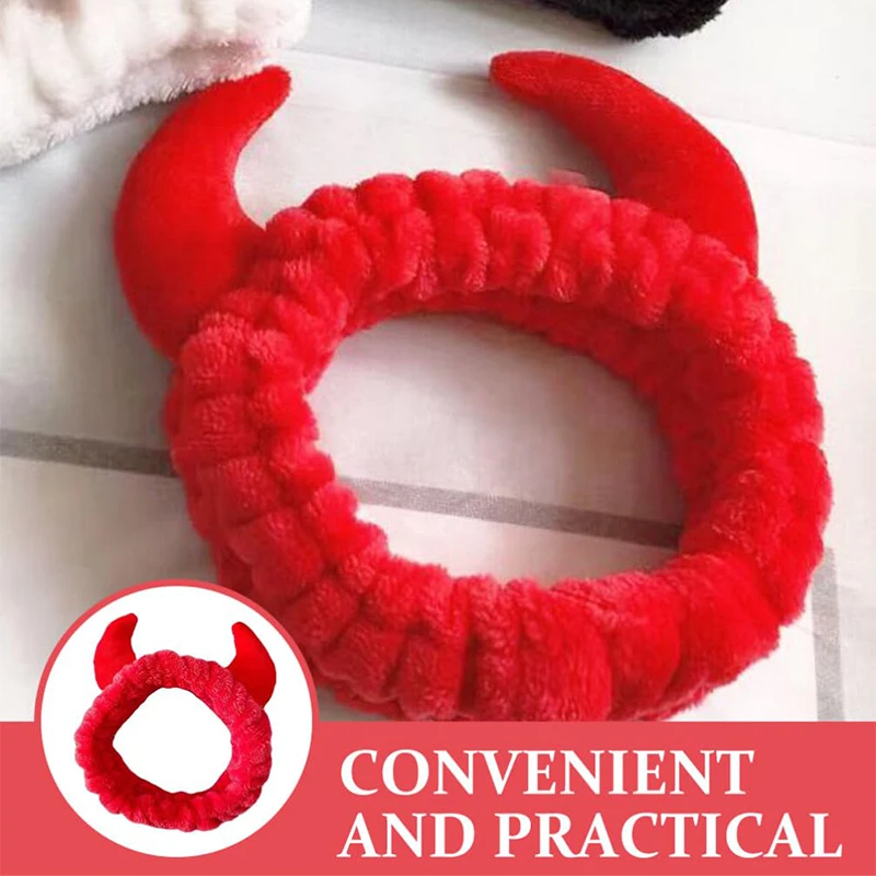 Spa Headband Devil Horn Facial Headband Plush Cosmetic Makeup Headband Washing Face Hair Bands Shower Yoga Head Wraps