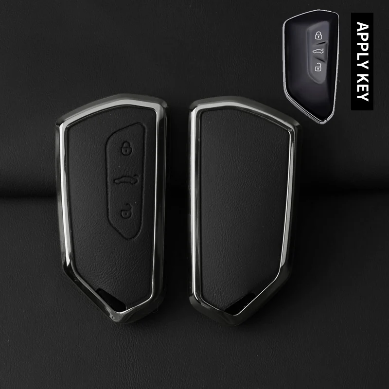 New Alloy Leather Car Key Case Cover for VW Golf 8 MK8 Teramont ID.3 ID.4 ID.5 Skoda Enyaq iV Octavia Seat Leon Auto Accessories