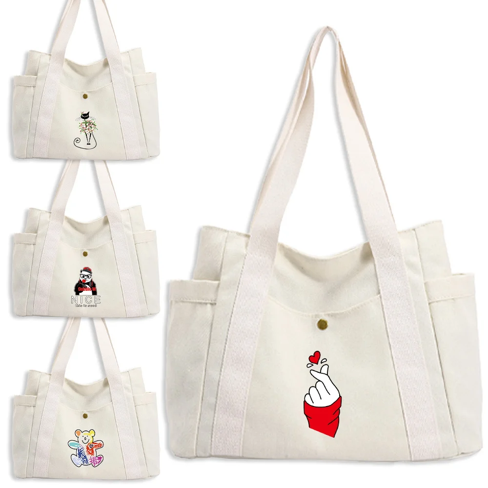 Casual Open-top Hand-held Tote Bag with Multi-position Pockets, Organizer Bag for Weekend Outings and Small Personal Items.