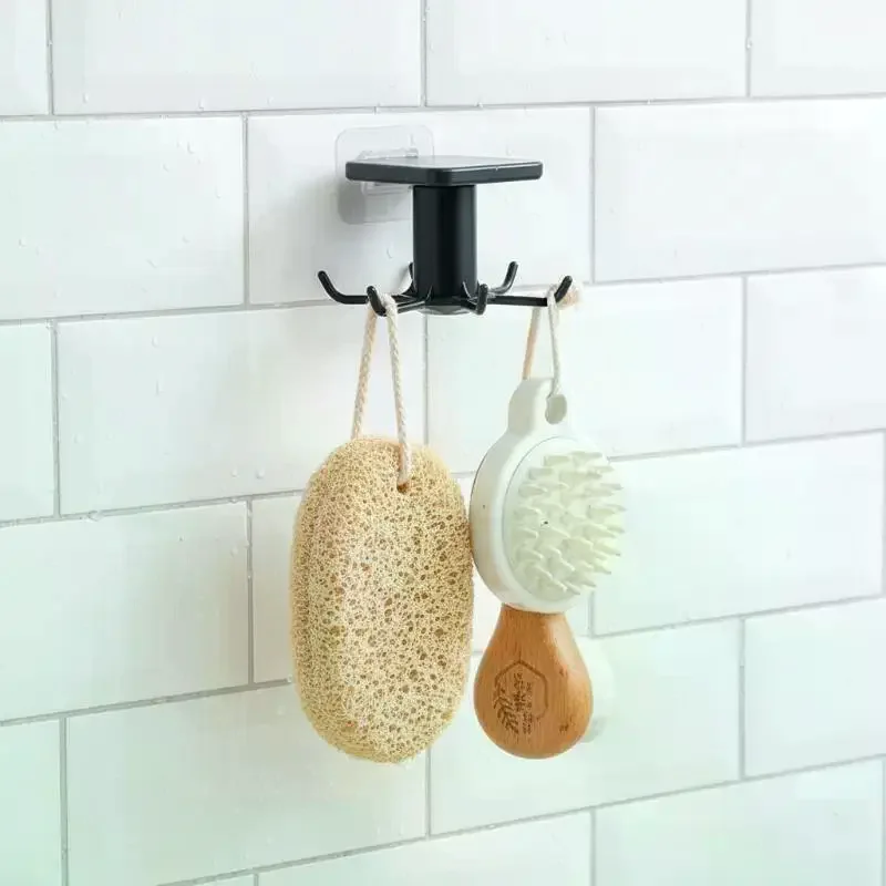 Adhesive Under Cabinet Kitchen Utensil Hanger With 360 Rotation 6 Hooks For Home Kitchen Utensil Storage