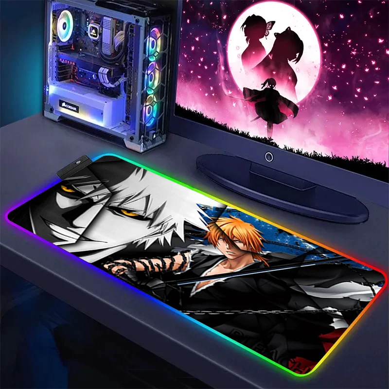 Anime Desk Mat Backlit Large Mouse Pad Xxl Bleach Luminous Led Gamer Keyboard Backlight With Wire Pc Accessories Gaming Mousepad