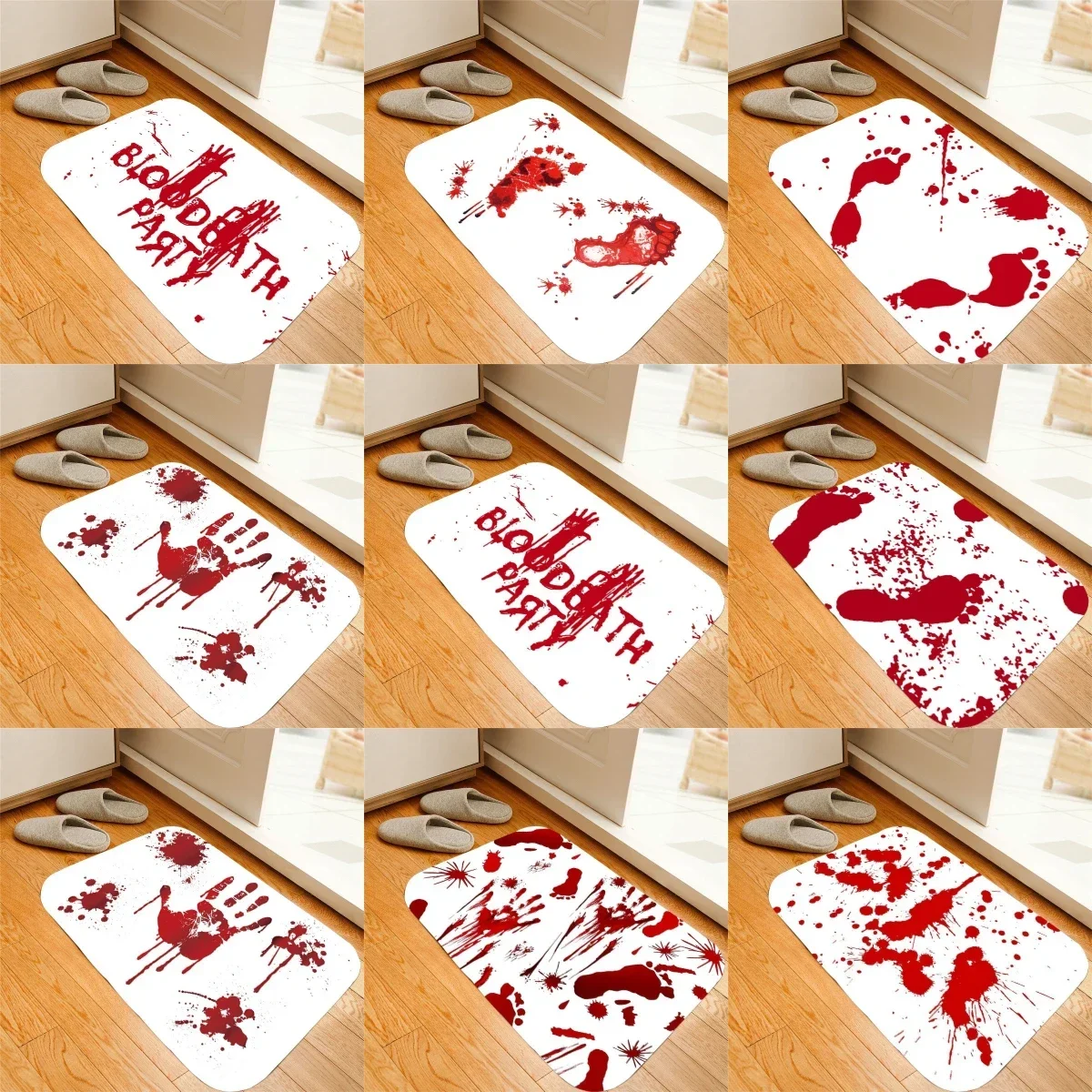 Blood Death Party Red Foot Print Handprint Horror Halloween Theme Decoration Non Lip Absorbent Floor Mat Foot Mat Doormat