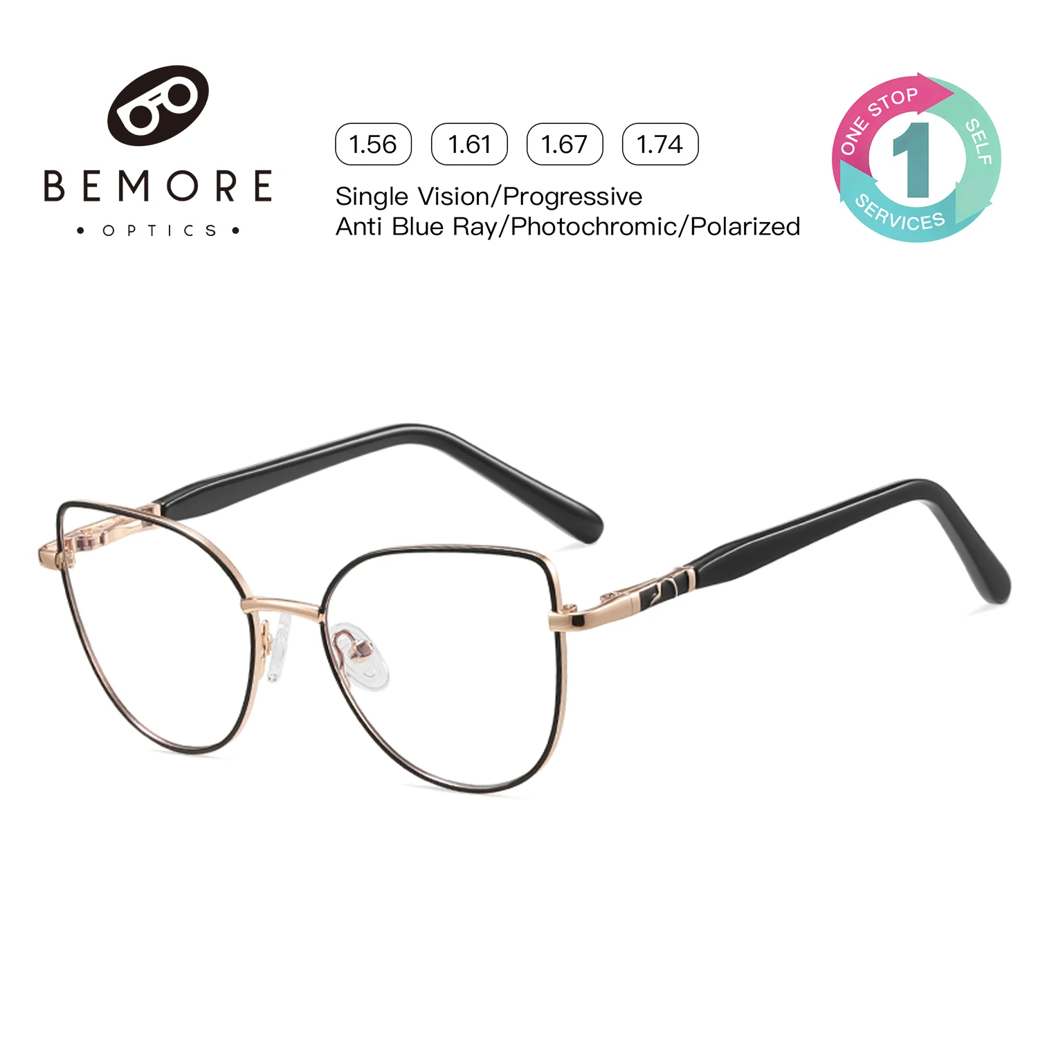BEMORE Girls Butterfly Metal Anti-Blue Light Myopia Presbyopic Reading Glasses for Children be Customizable Prescription