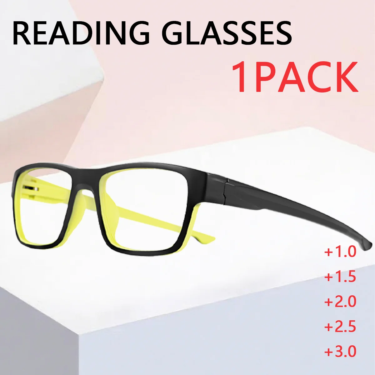 1 x blaue Licht-Lesebrille für Herren, Sport-Lesebrille mit quadratischem Rahmen, blendfreie Computerbrille