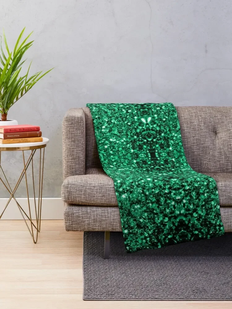 Emerald Green faux glitter sparkles (Photo of Glitter - Not Reflective) Throw Blanket For Decorative Sofa Flannel Blankets