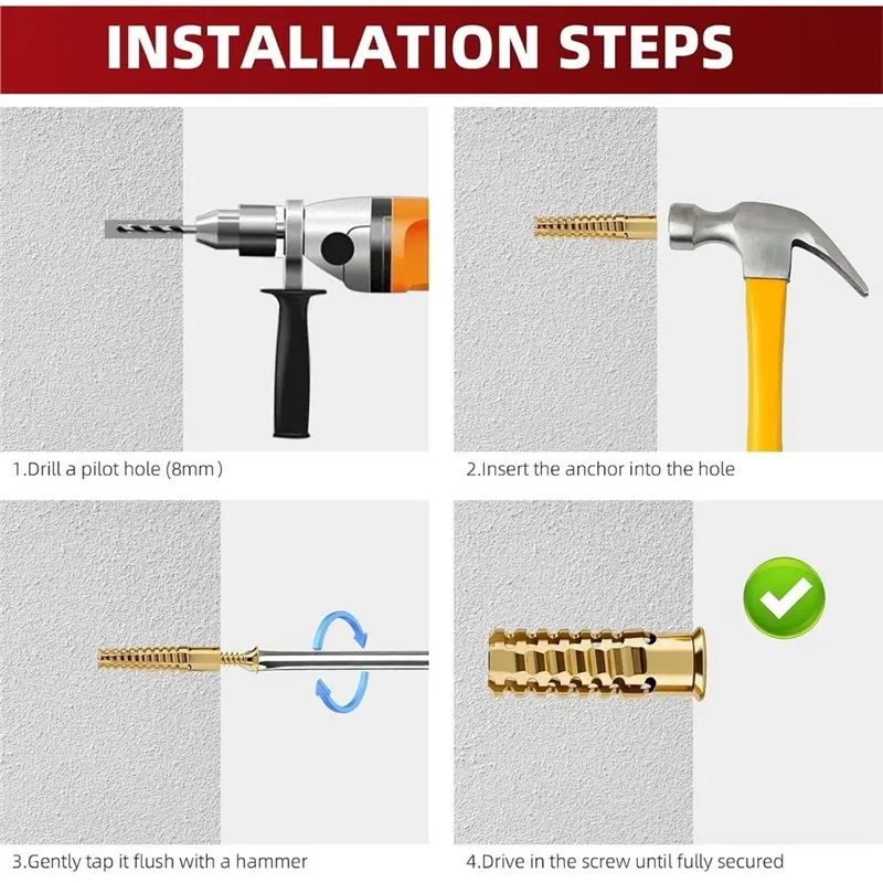 ABWR-Hinge Repair Screw Set- For Door For Drywall, Concrete Expansion Anchors(50 PCS) With Screws Included