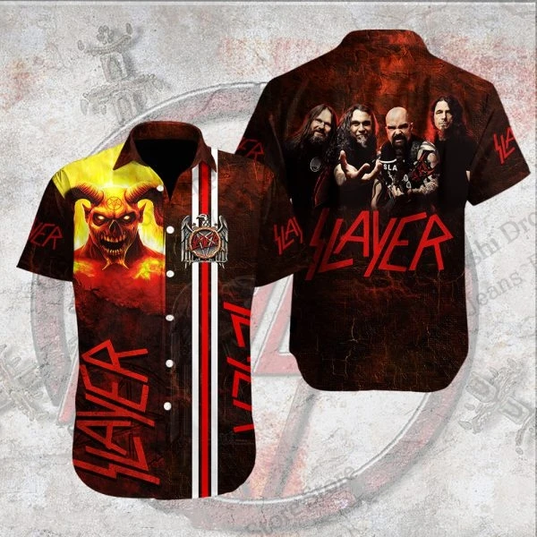 แฟชั่นบุรุษเสื้อฮาวาย Slayer Band 3d พิมพ์เสื้อแขนสั้นลําลองเสื้อชายหาดผู้หญิงเสื้อผู้ชายเสื้อผ้า Rock 2025