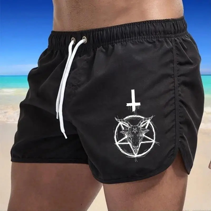 2026 Satan Pattern Men's Board Shorts Male Summer Casual Sports Beach Daily Gym Fitness Running Surfing Cycling