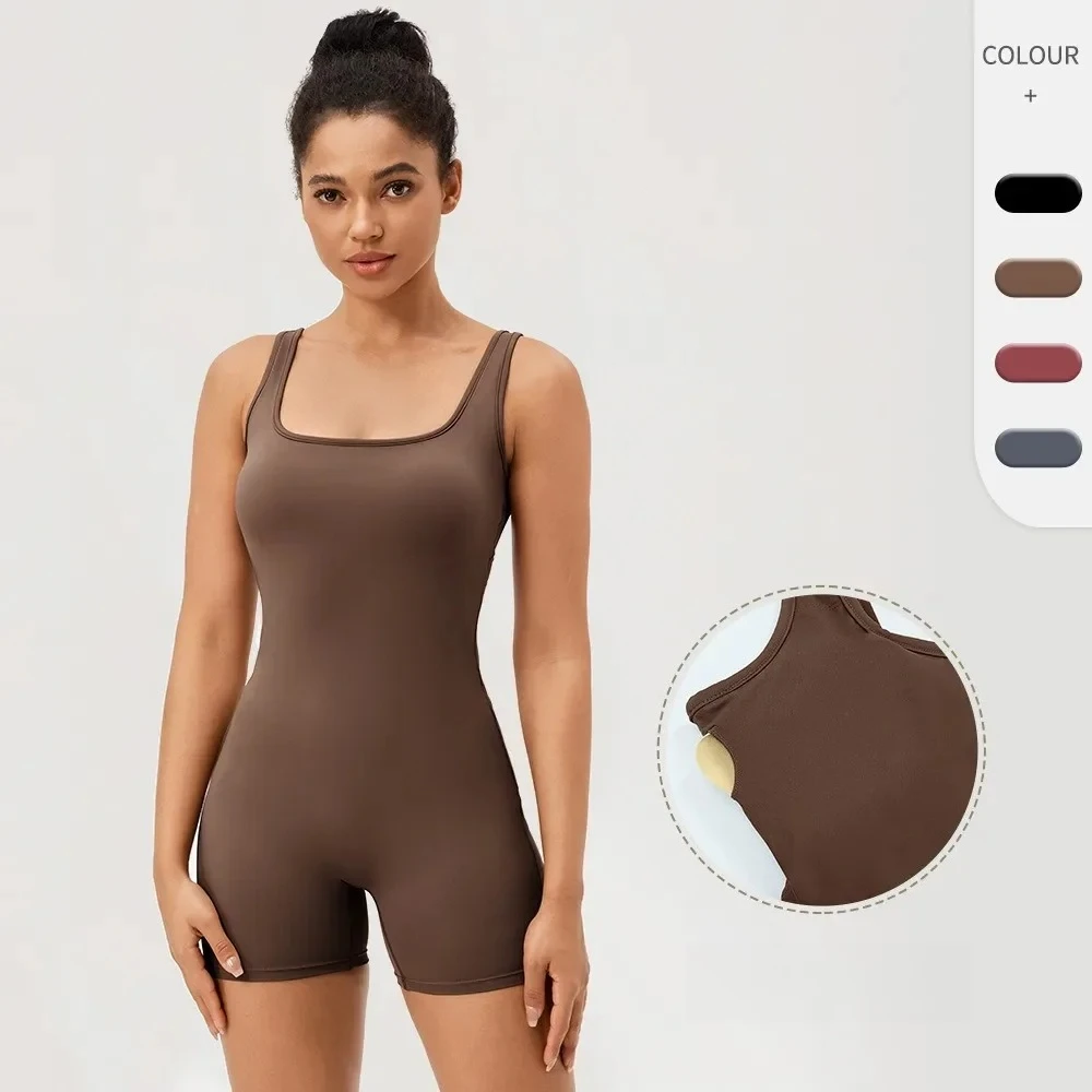 

Summer New Women Seamless Yoga Jumpsuit U-Neck Sleeveless Elastic Quick Drying Fitness Sportswear One-Piece Short Yoga Clothes