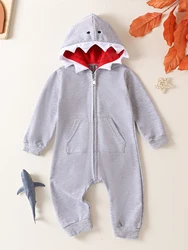 Autumn Newborn Infant Baby Boys & Girls Long Sleeved Hooded Shark Romper Onepiece Crawling Suit Baby Clothing