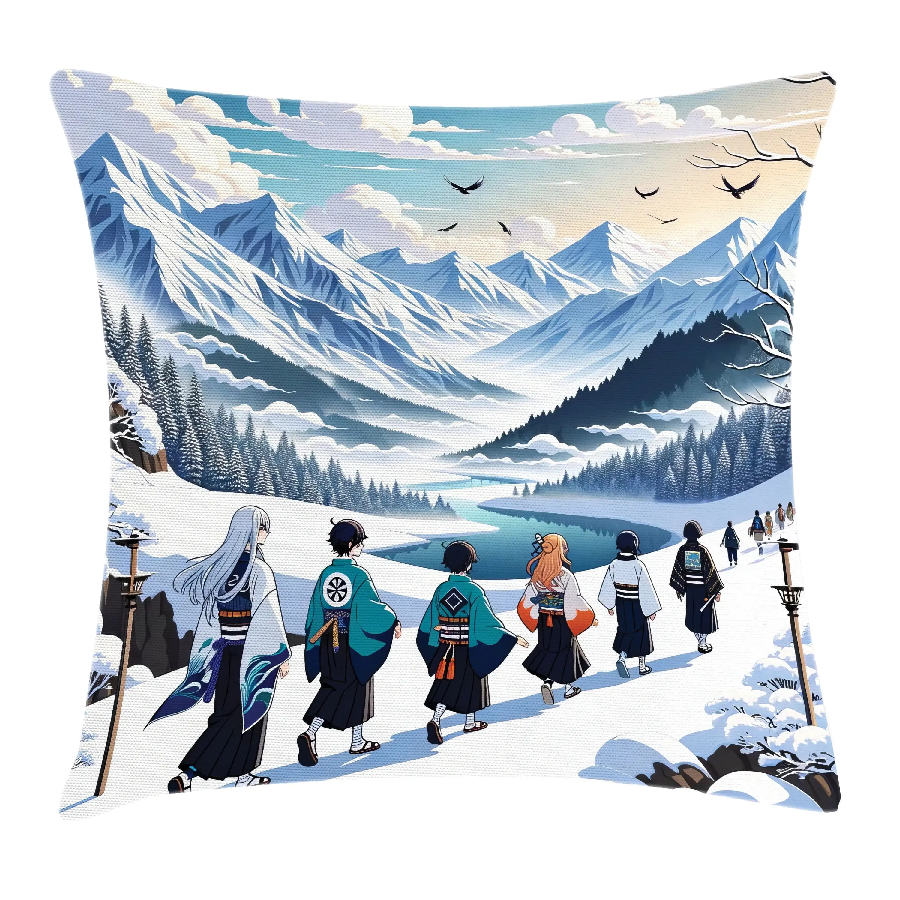 Ambesonne Anime Throw Pillow Cushion Cover, Walking on a Snowy Path Scene, 28