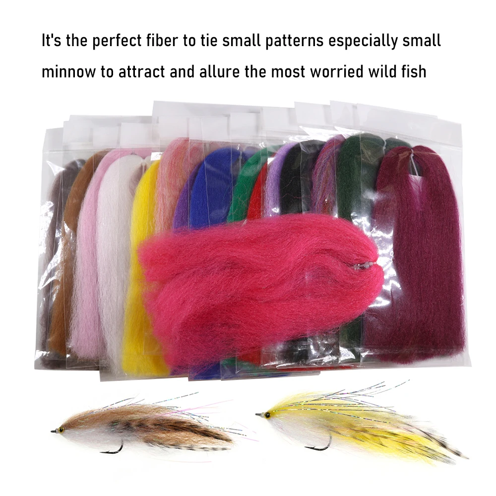 15 Colors Fly Tying Soft EP Silky Fiber Long Hair Synthetic Material for Minnow Baitfish Streamer Fishing Lure Bait