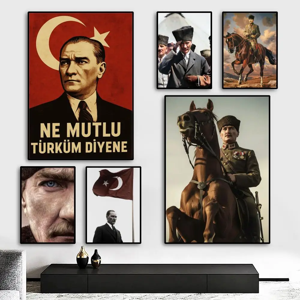 M-Mustafa Kemal Atatürk Poster HD Print Personalized Canvas Wall Mural Art Poster Photos for Living Room Home Decor Durable