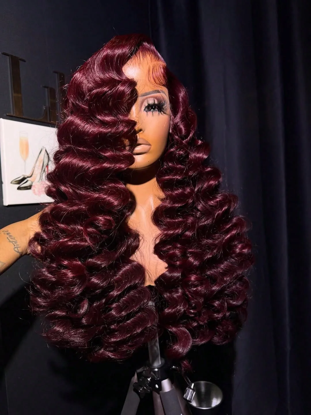 34 Inch 250% Density 99J Burgundy 13x4 HD Transparent Lace Deep Wave Human Hair Wig 200% Density Pre Plucked Baby Hair Natural Hairline Soft Silky Lace Front Wig Human Hair For Women With Baby Hair Red Wine Color