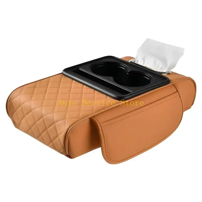 462A 4 In 1 Car Center Armrest Cushion With Storage Box And Tissue Holder Soft PU Material Suitable For Comfortable Driving