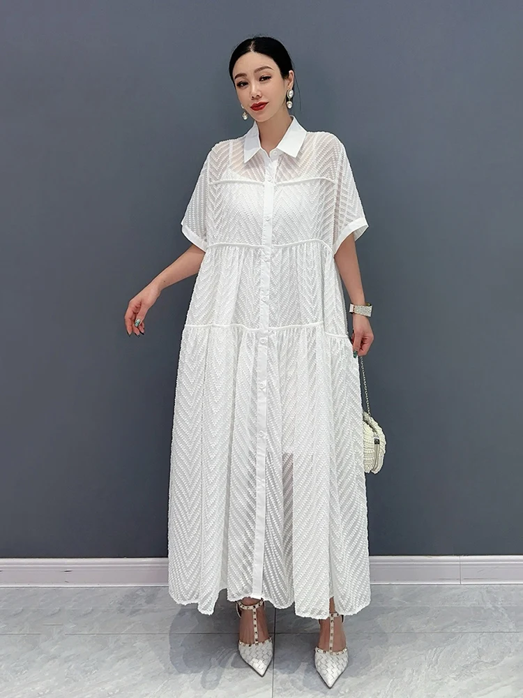 XITAO Solid Color Casual Female Shirt Dress Loose Fashion Simplicity Turn-down Collar Splicing Dress Summer New Women ZY8867