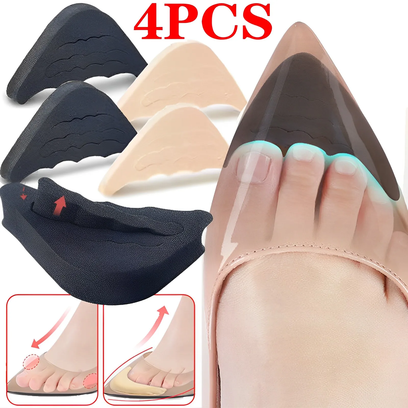 A 4PCS Adjustable Forefoot Insert Pad for Women High Heels Toe Plug Half Sponge Shoes Cushion Feet Filler Insoles Anti-Pain Pads