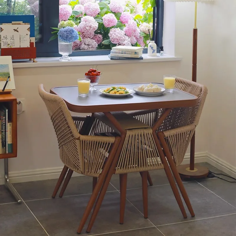 Balcony Small Tables And Chairs Internet Celebrities Reading Leisure Tea Rattan Chair Three-piece Set Small Apartment One Table