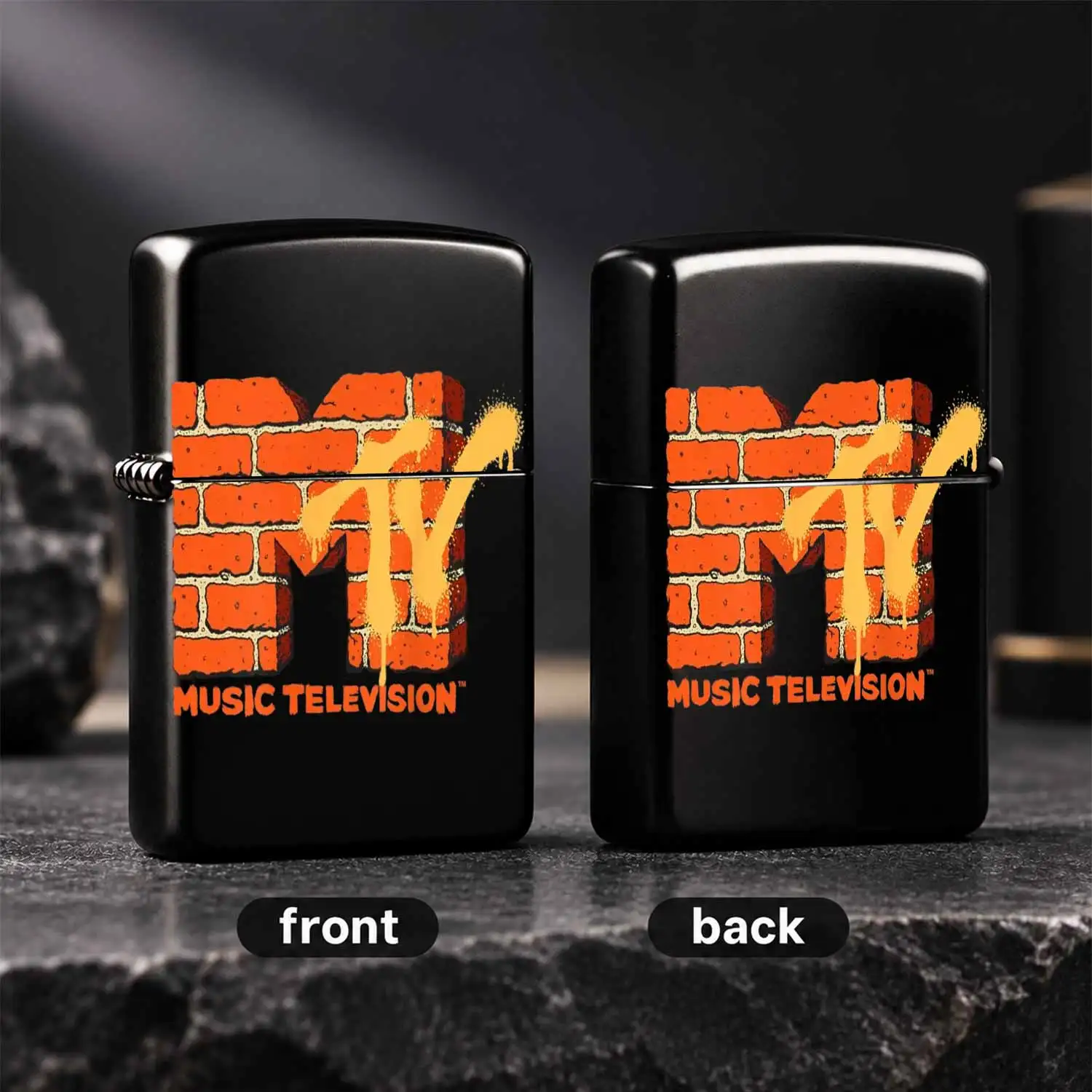 Retro Mtv Brick Wall Graffiti Style Pocket Lighter, Trendy Street Art Thematic Portable Accessory, Ideal For Daily Commute, Hangouts And Various Occasions, Unique Nostalgic Gift Forfans And Trendsetters A Humorous And Interesting Lighter