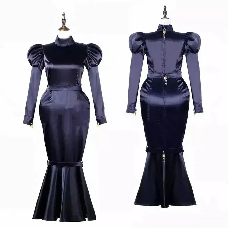 

Sexy Sissy Lockable Black Satin Cute Girl Dress Maid Cosplay Outfit Adult Tailored Festive Suit