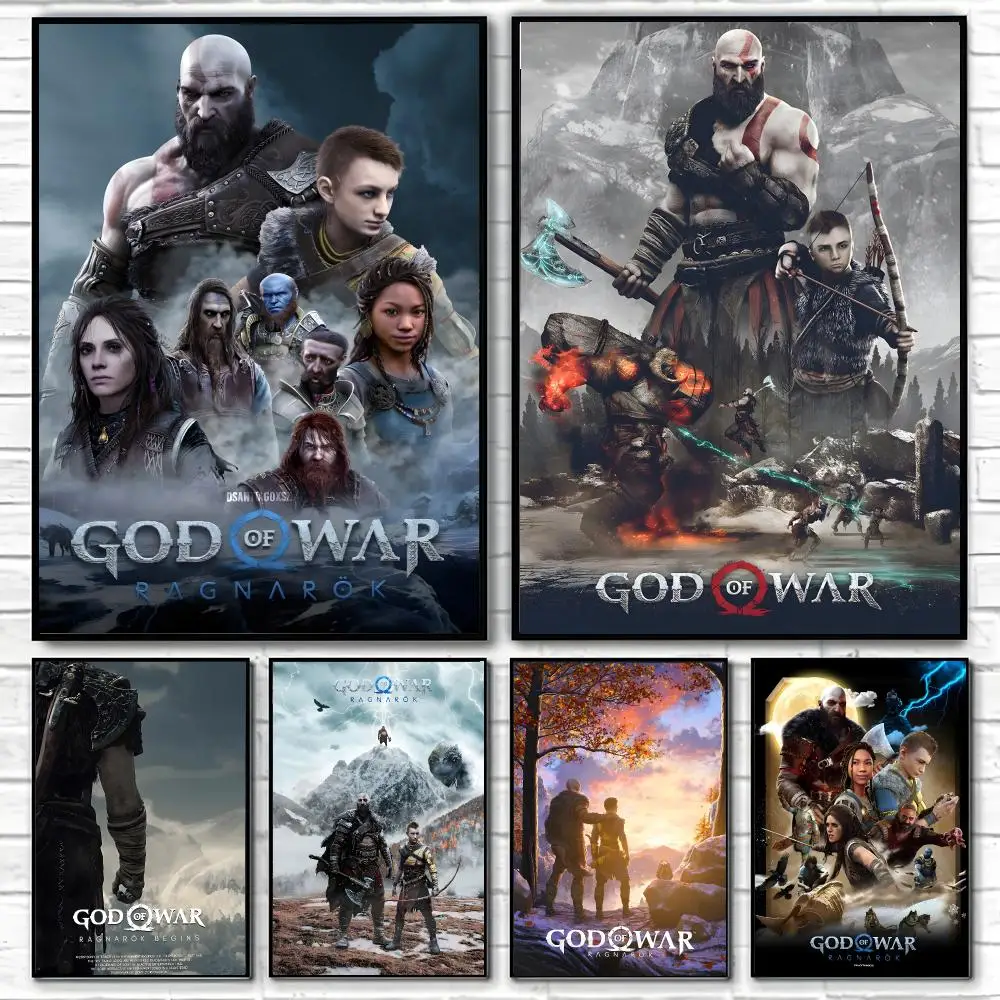 Game God of War Ragnarok Poster Self-adhesive Art Waterproof Paper Sticker Coffee House Bar Room Wall Decor