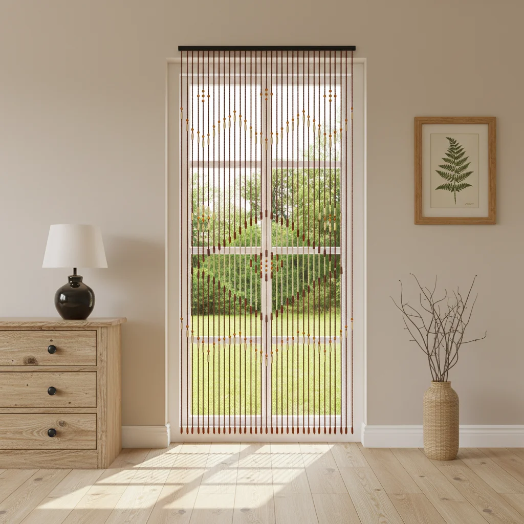 

31 Strings Chocolate Brown Wood Beaded Curtain, Chinese Classical Door Window Wall Hanging Curtain