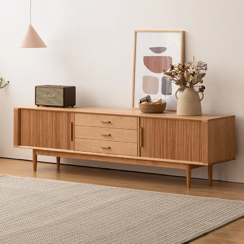 Wide wood narrow work Canon TV cabinet Nordic cherry wood solid wood small apartment Japanese-style living room locker