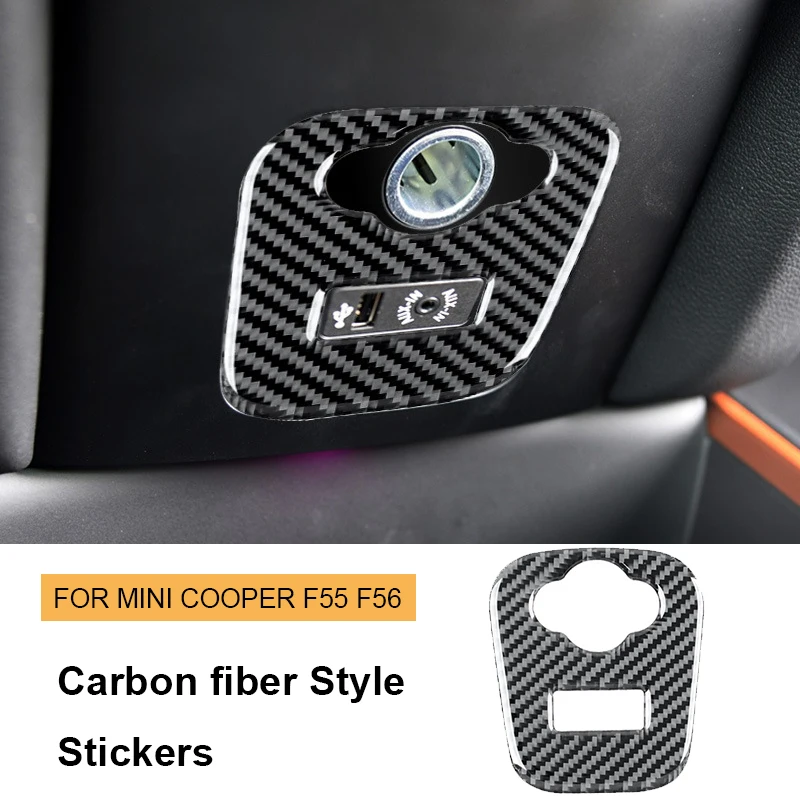 Car Cigarette Lighter USB Panel Carbon Fiber Sticker Cover Decoration Auto Accessories for MINI Cooper S JCW F55 F56