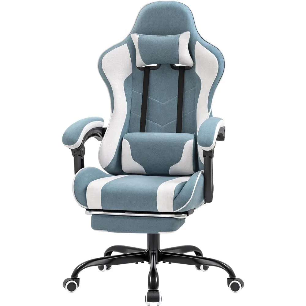 Racing E-Sport Gamer Chair (Green) Video Game Chair With Footrest and Massage Lumbar Support Computer Armchair Gaming Office