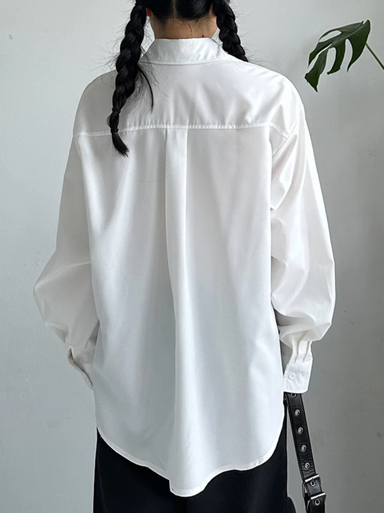 YERMORA White Spliced Tassel Buckle Casual Blouse For Women Lapel Long Sleeve Loose New Shirt Fashion Tide Spring Autumn 2025