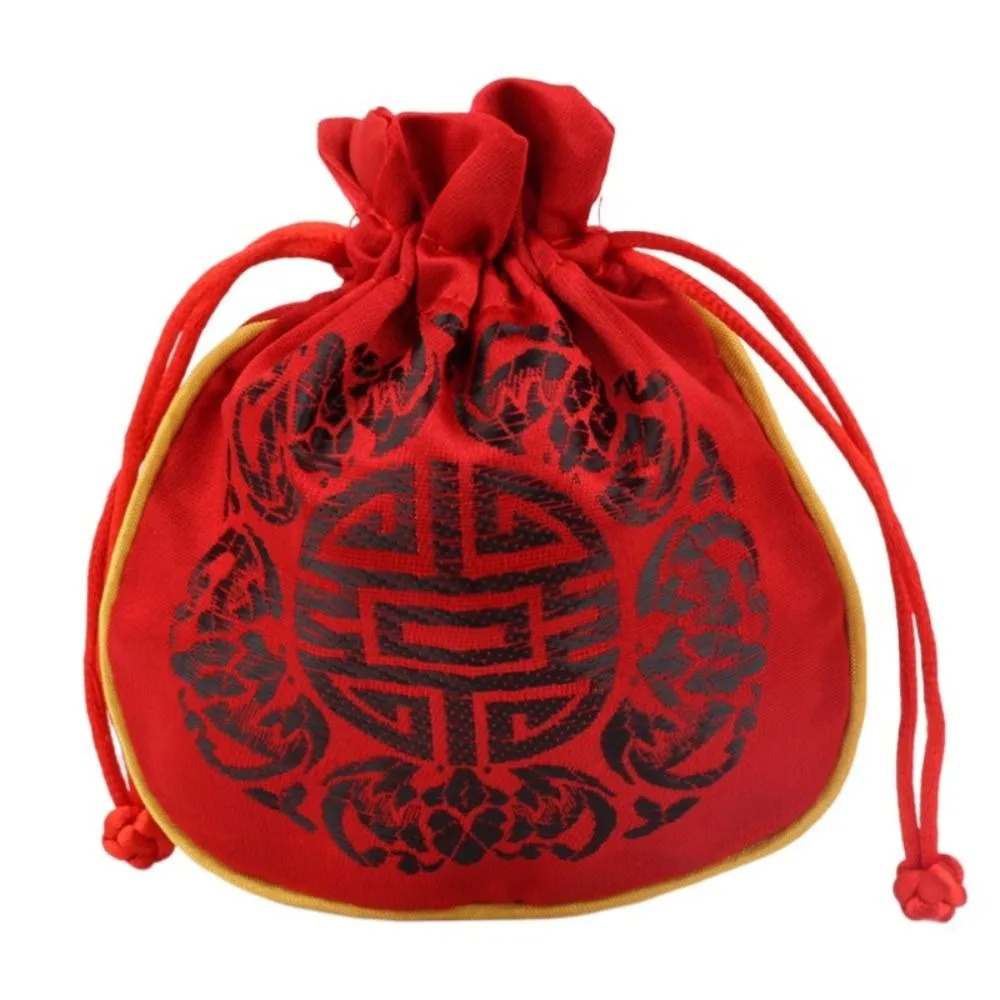 Floral Flower Drawstring Bag Chinese Style Stripe Small Coin Purse Wallet Large Capacity Storage Bag Satin Silk Flower Handbag