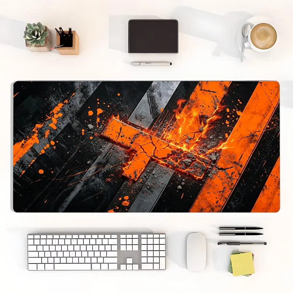 Distressed Industrial Splash Texture Table Mat Orange Black Diagonal Stripe For Bedroom Learning Laptop Pad
