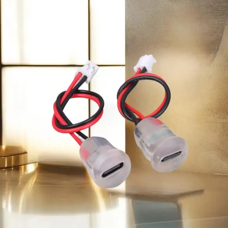 1/3/5Pcs Type C Female Socket Jack Connectors Waterproof 2 Wire Pigtail Cable With LED Lights 3A 5V Fast Charger Power Port