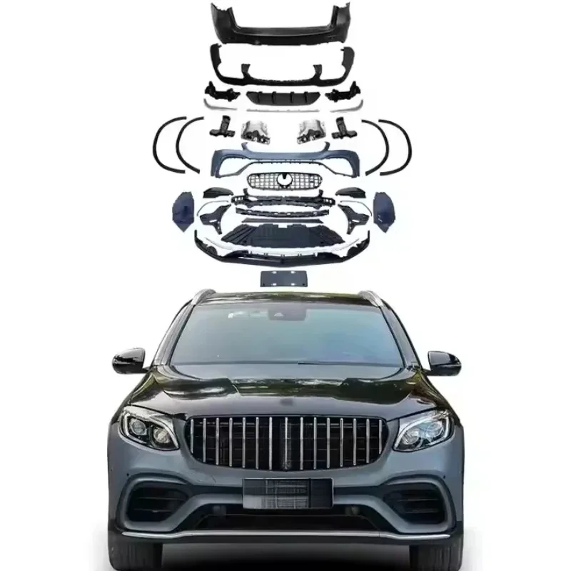 

Автомобильный бампер для GLC SUV X253 16-19 Upgr GLC63, широкий обвес, комплект колесной арки, автомобильная решетка, задний диффузор