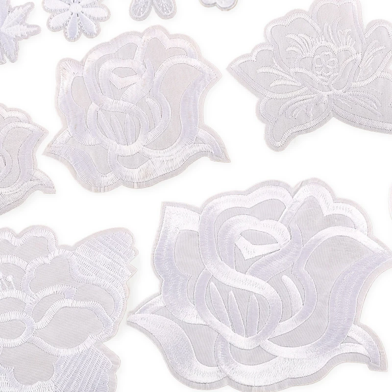 Weiße Blume große Größe kleines Eisen auf Patches für Kleidung bestickt Thermo collant DIY Naszywka Mochila nähen Aufkleber Parche Jacke – Detail 18