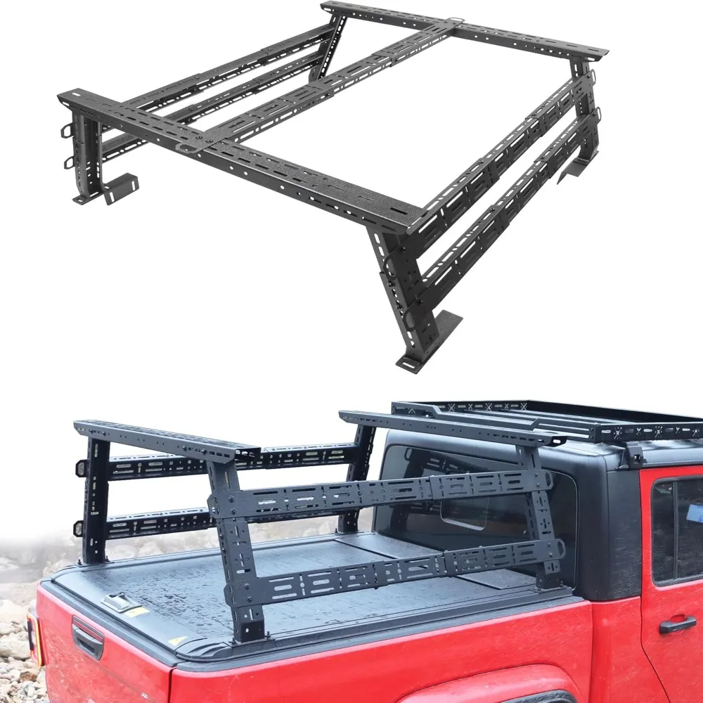 

1300 Lbs Load Capacity Adjustable 16'' to 25'' High Overland HD Truck Bed Racks with 4 Crossbars for F150 F250 F350 F450 Raptor