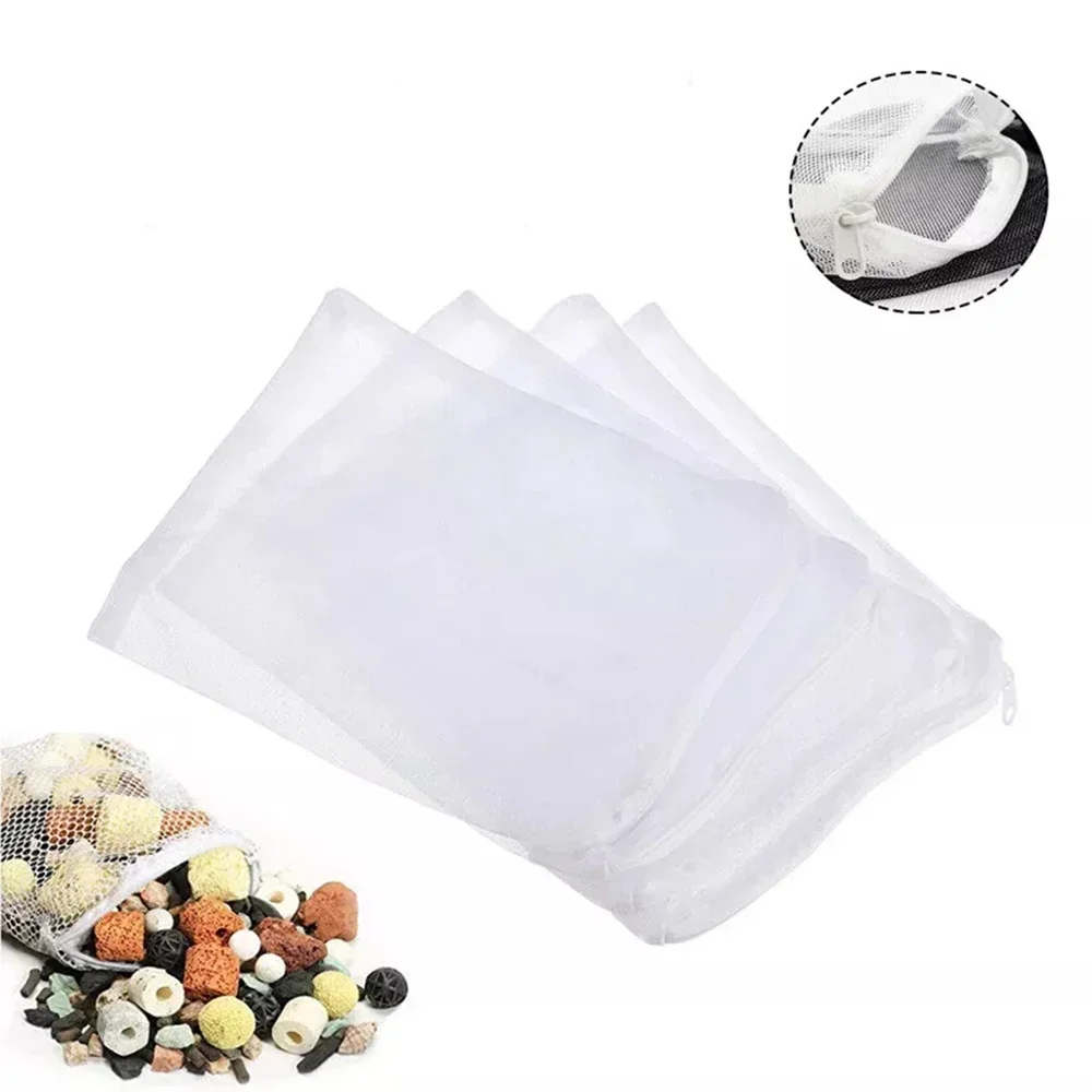 10Pcs Aquarium Filter Net Bags Reusable Fine Filter Media Bags With Zipper For Fresh Saltwater Tanks Aquarium Fish Tank Filter