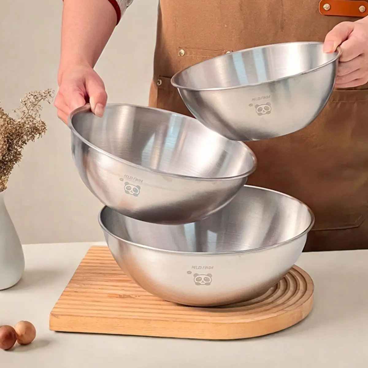 WORTHBUY, ensaladera de acero inoxidable 304, cuencos duraderos de gran capacidad para cocina, cuencos mezcladores para hornear con línea de escala, contenedor de alimentos