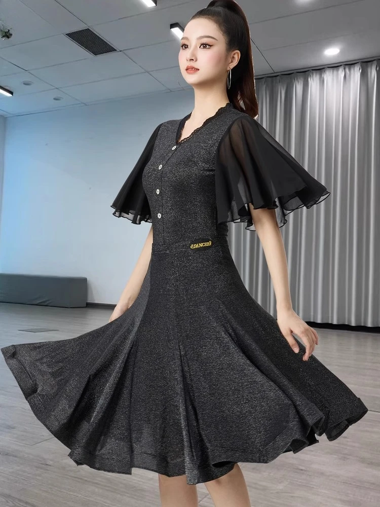 

Line Dance Costume New Products Latin Dance Dresses Black Mesh V-neck Top Women's National Standard Samba Chacha Rumba Tango