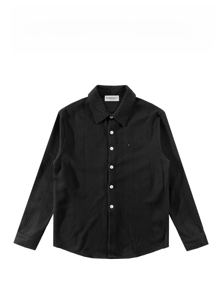 

BAIRBAOLIY Sli Long Sve irt Embroidered Collar American Luxury Texture Men's Faion Urban Autumn New Arrivals