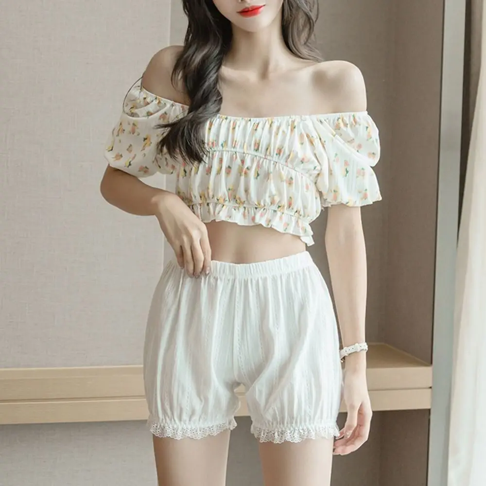 Loose Short Pants Ruffled For Girl Stripe Cotton Anti-glare Lantern Short Pants Elastic Shorts Women Briefs Safety Short Pants