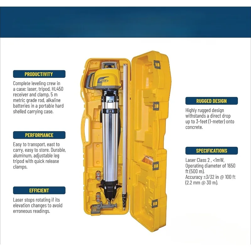 LL300N-3 Laser Level, Self Leveling Kit with HL450 Receiver, Clamp, 4.7 Meter Grade Rod / Metric and Tripod , Black