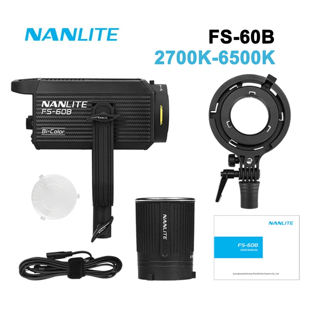 Nanlite FS-60B Bi-color LED Spotlight 60W 2700K-6500K App Control Bowens Mount for Studio Photo Video Shooting Fill Light